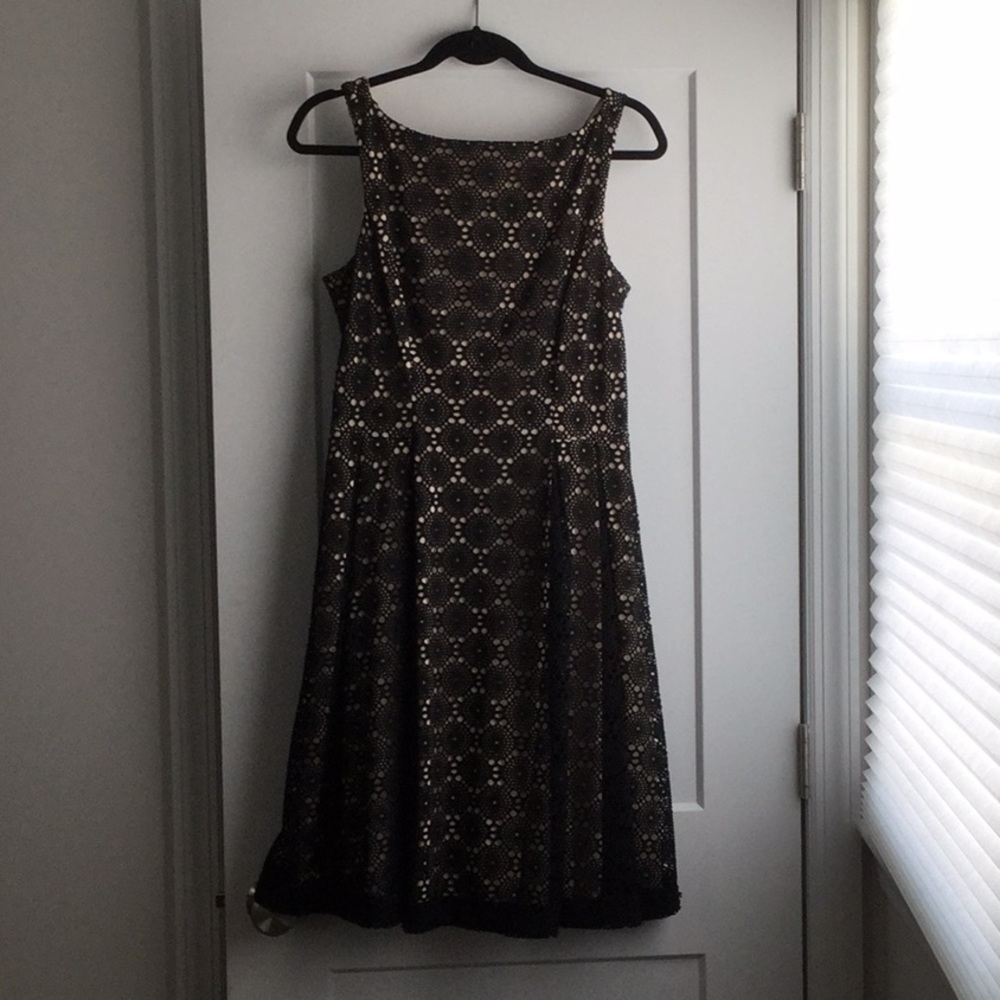 Maggie London fit and flare black and nude  dress.